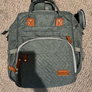 Gray Diaper Bag with Brown Accents